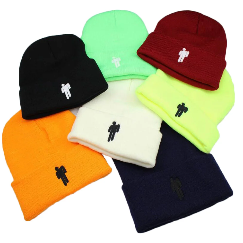 Вышивка Billie Eilish Beanie шапка вязаное, тёплое, зимнее шапки для мужчин и женщин Твердые хип-хоп повседневные манжеты Beanies Stickman Bonnet
