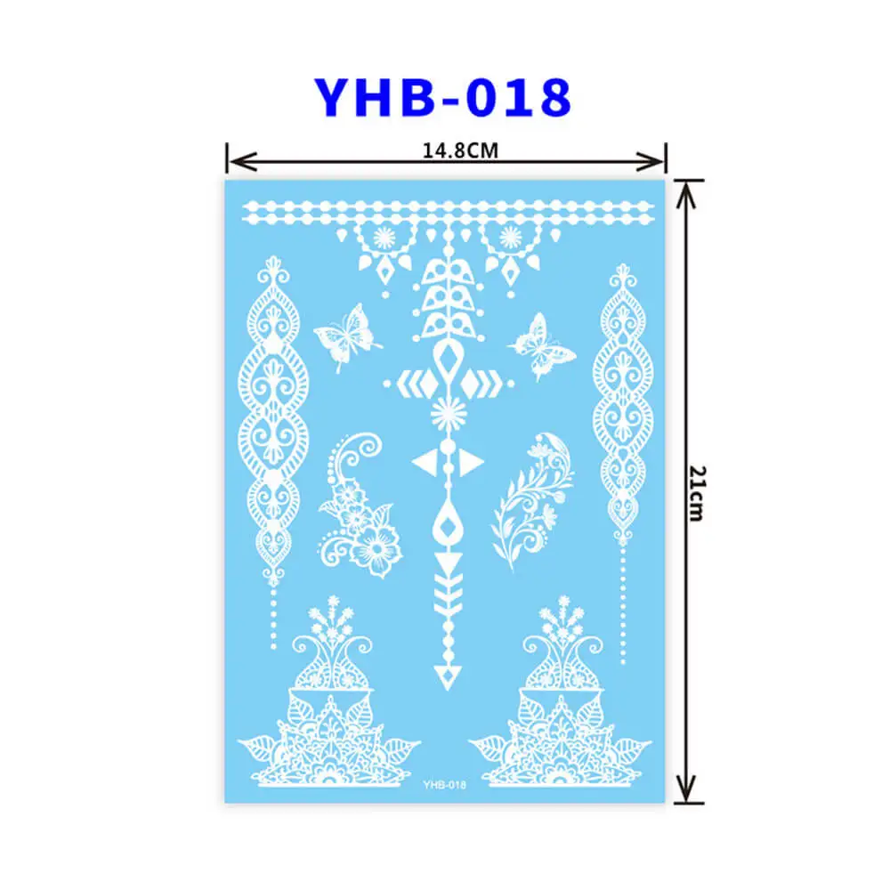 YHB-018 Сексуальная хна для росписи мехенди Татуировка колье из белого кружева цветок временная татуировка наклейка водостойкий боди-арт для свадьбы пляжа - Цвет: YHB-018
