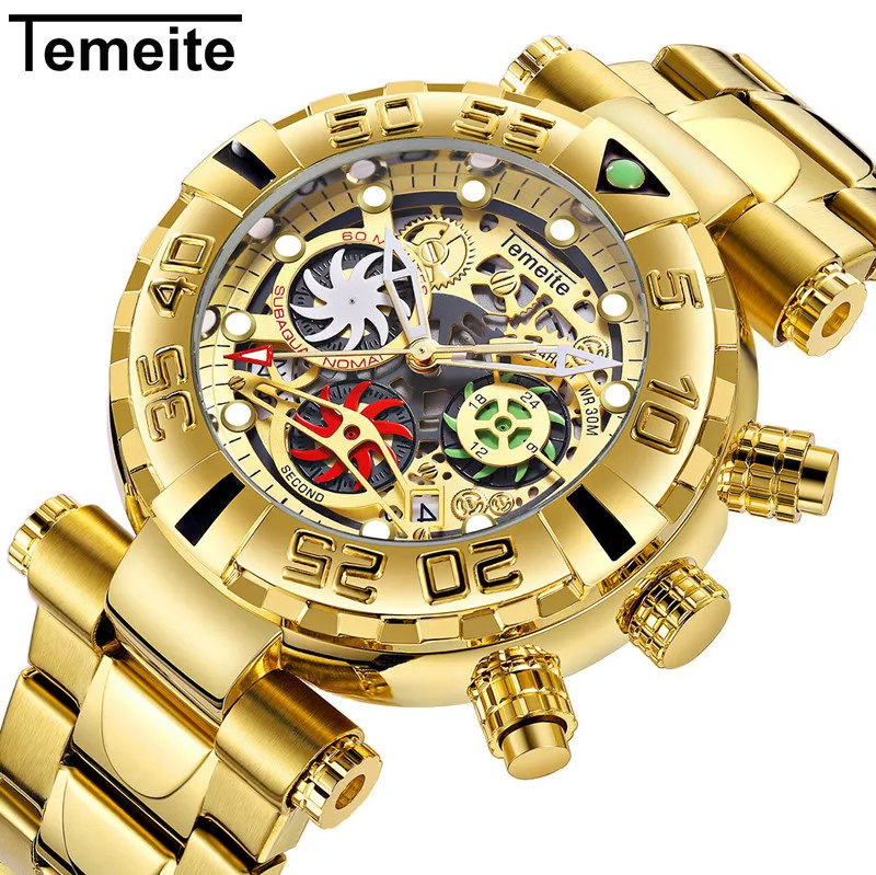 

Men watches Full Stainless Steel Strap Quartz Golden Waterproof Chronograph Watches for Men reloj hombre Relogio masculino Gifts