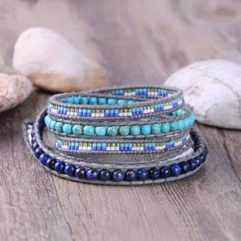 

KELITCH Beaded Bracelet Colorful Stone Yoga Wrap Bracelet Handmade 5 Strand Multi-layered Bracelet Natural Stone Healing Jewelry