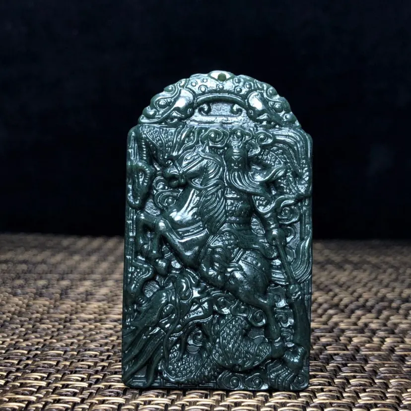 Натуральный китайский темно-зеленый нефритовый мужской кулон Koraba ожерелье