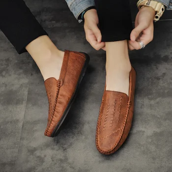 

Brand 2020 Italian Genuine Leather Men Casual Shoes Men Loafers Moccasins Breathable Slip On Black Driving Shoes Plus Size 37-46