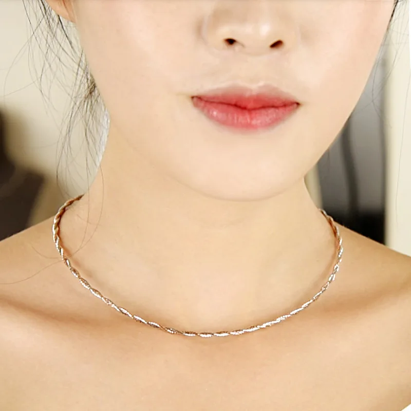 

S925 Fine Silver Pure Neck Ring Women's Multicolor Italy Color Gold Linen Flower Color Choker Elasticity Collar Jade Necklace