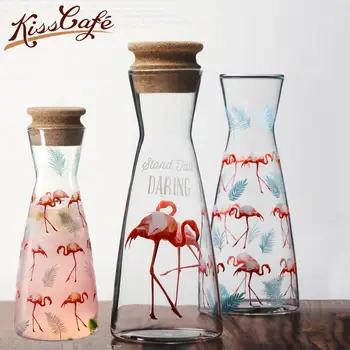 

650ml Heat Resistant Glass Coffee Pot Coffee Brewer Cups Counted Flamingo Portable Juice water pot With Cover Barista