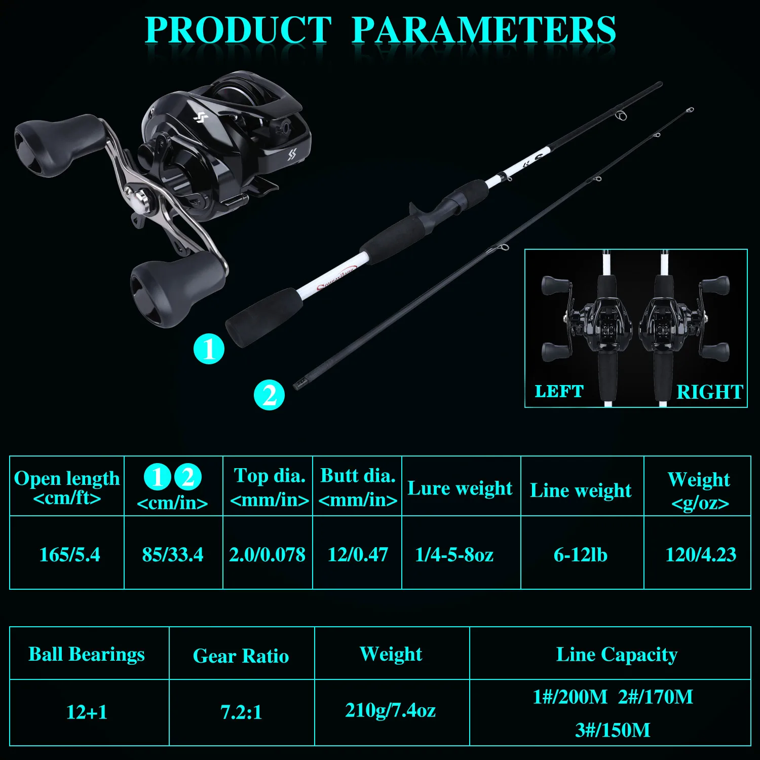 Sougayilang литейная удочка Катушка комбо 165 см 2 3 секции углеродное волокно Удочка с 12+ 1BB 7,1: 1 baitcasing катушка Pesca