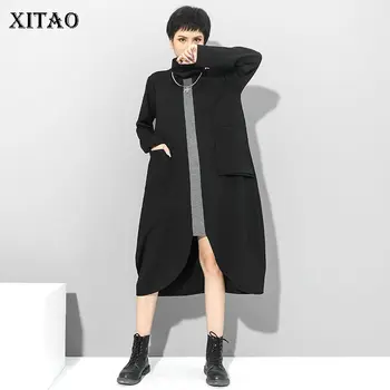 

XITAO Patchwork Irregular Hit Color Pockets Dress Women 2020 Autumn Casual Fashion New Style Temperament Turtleneck Dress ZP2830