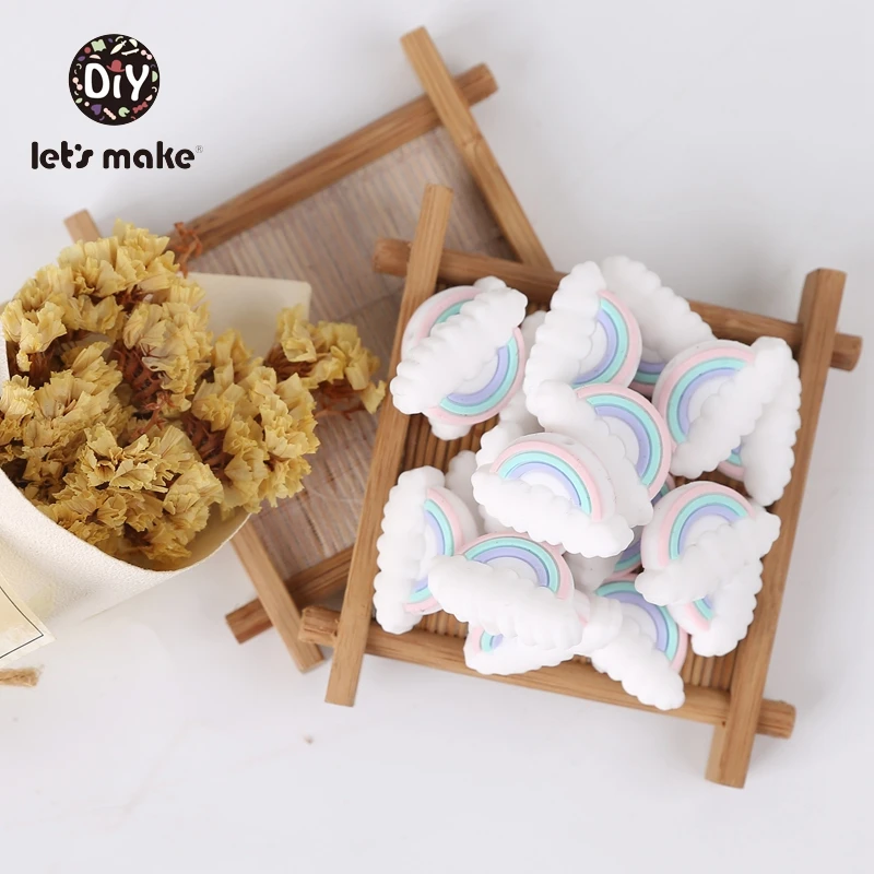 Let's make Baby Silicone Teethers Beads Toy BPA Free 5pcs Mini Rainbow Clouds Food Grade DIY Accessories Childen's Goods Product