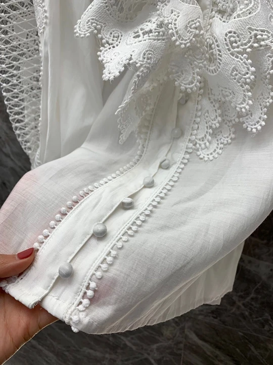 aww new women's solid color decoration water soluble embroidery hollow knitting long sleeve versatile top 1015