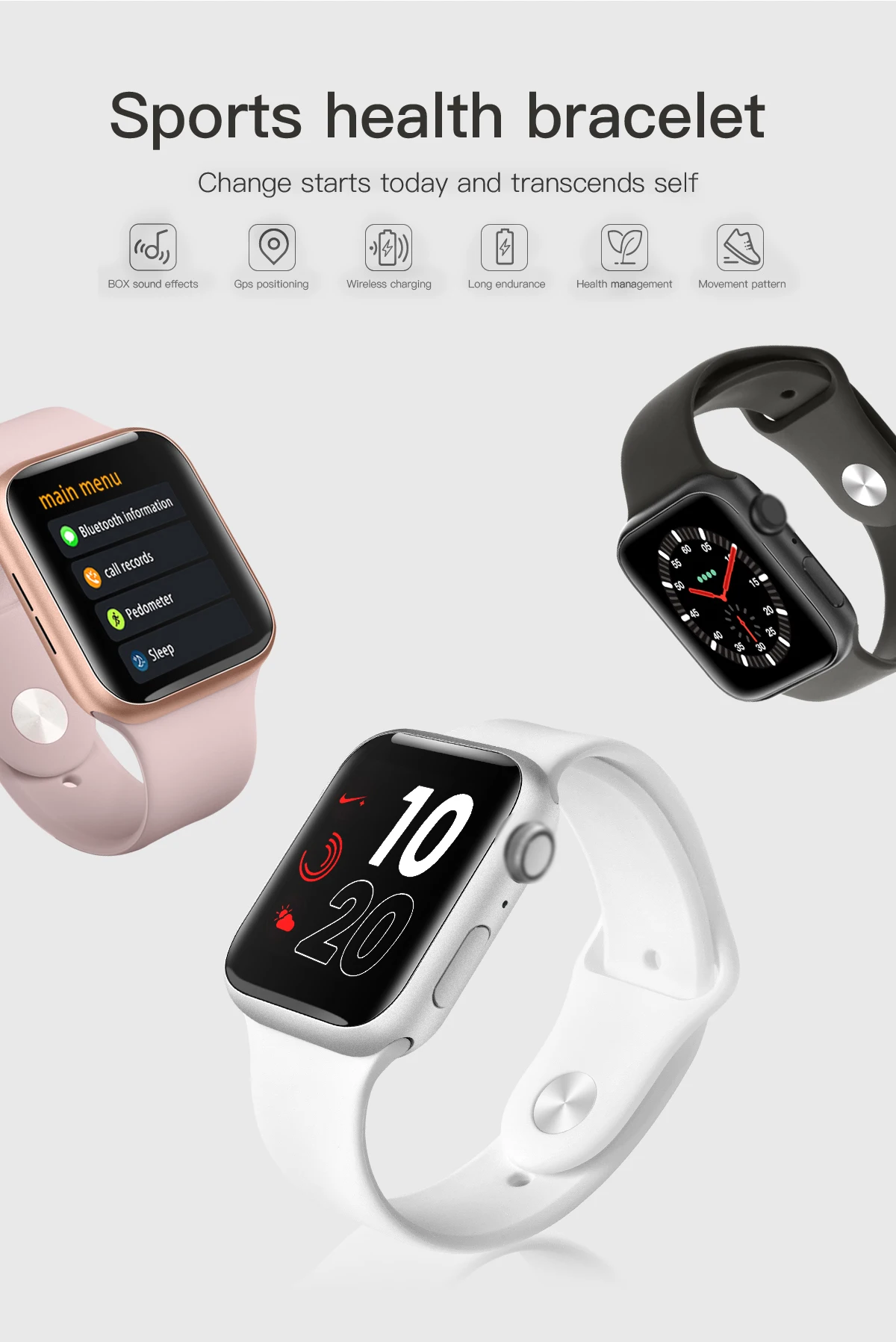 GPS Smart Watch Push Message Bluetooth Connectivity MP3 player WristBand for IOS apple iPhone xiaomi Heart Rate Fitness Tracker