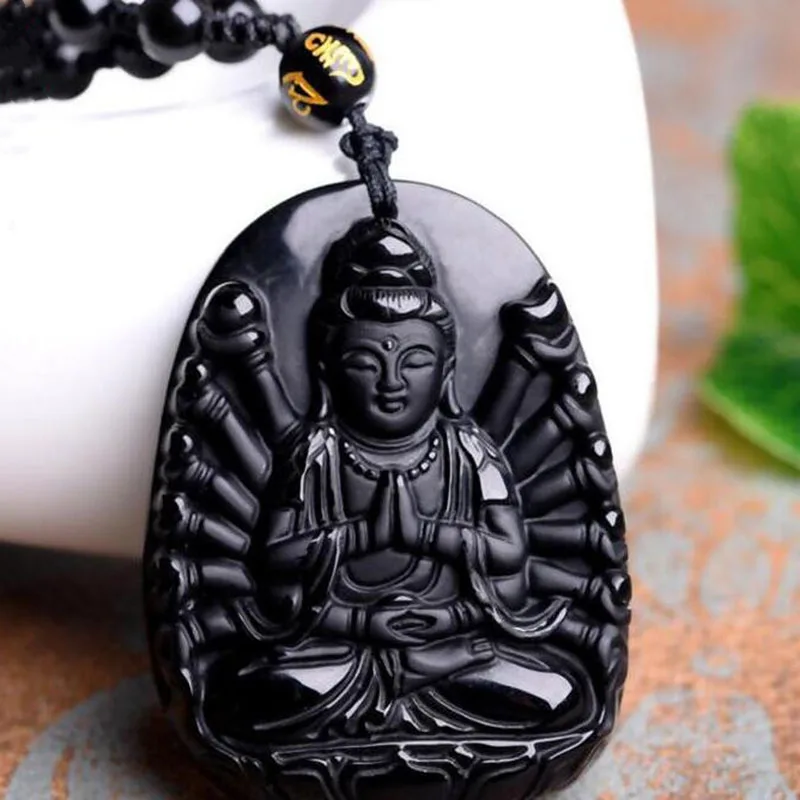 Ожерелье Avalokitesvara из натурального обсидиана для тысяч рук кулон популярная