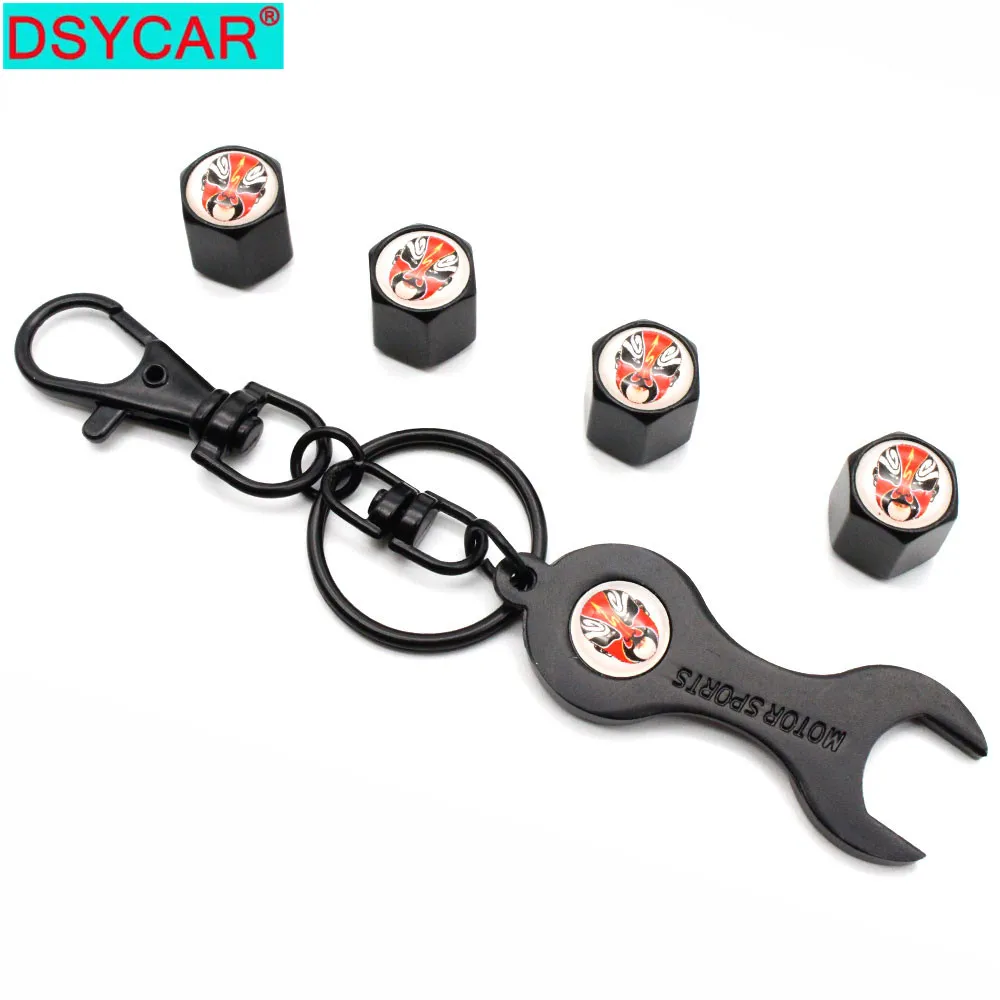 

DSYCAR 1Set Zinc Alloy Anti-theft Car Wheel Tire Valve Stem Caps Air+ Wrench Keychain Auto Car Accessories Wheels Tires Parts