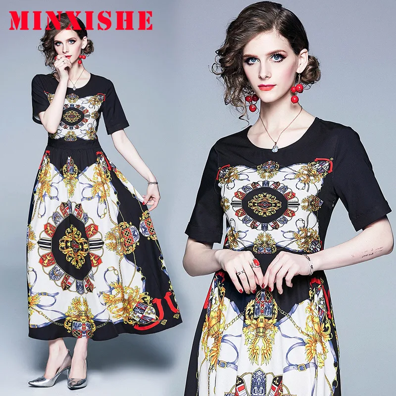 

Summer Women Dress 2019 Maxi Short Sleeve O Neck tshirt Print Sexy Plus size elegant Vintage Party Office Casual Ladies Dresses