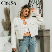 MissyChilli, белое тонкое пальто из искусственного меха с карманами для женщин, зимнее женское короткое плюшевое пальто, женская модная элегантная теплая куртка с длинным рукавом