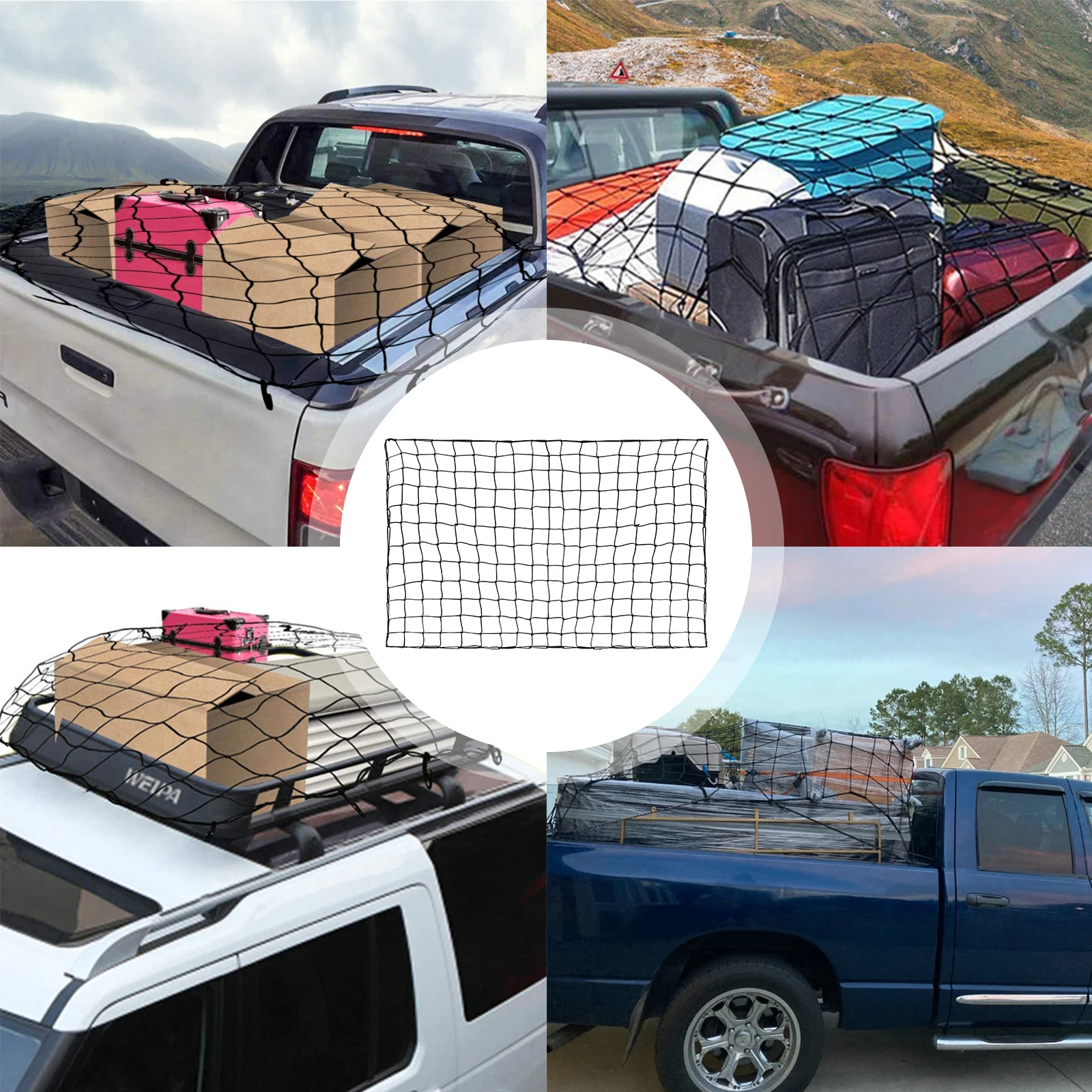 メール便無料】 5´ Net x 7´ For Cargo Net for Size Compact Pickup Cargo Truck Bed，  Tie Hooks 180 12 Pickup ABS Down Bed Truck Hooks， 12 Steel Carabin 