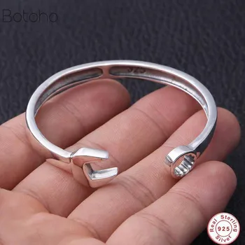 

Trendy 100% S925 Sterling Silver bangle for women men ashion Jewelry opened adjustable size personality wrench Bracelet wristlet