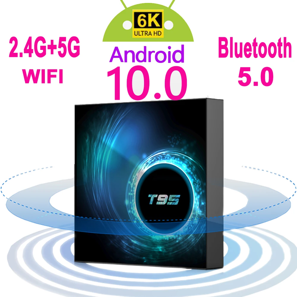 2020 последняя T95 Смарт ТВ приставка Android 10 6k 2 4g & 5g Wi Fi Bluetooth 5 0 16 ГБ 32 64 4k 4 ядра