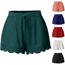 Женские летние модные шорты с кружевом размера плюс, шорты с завязками, обтягивающие спортивные брюки, повседневные короткие джинсовые цветные женские шорты