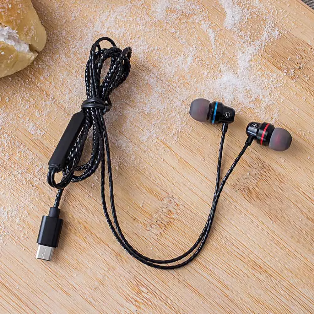 Черный HIFI Наушники Тип C стерео звук сабвуфер Металл Мобильный телефон гарнитура в ухо для Xiaomi Note 8 Pro Спорт Музыка шумоподавление - Цвет: Черный