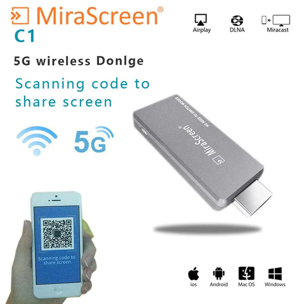 

MiraScreen 5G TV Stick C1 real time video mirroring wireless Dongle HDMI Receiver Display Miracast Airplay DLNA 5G TV Stick
