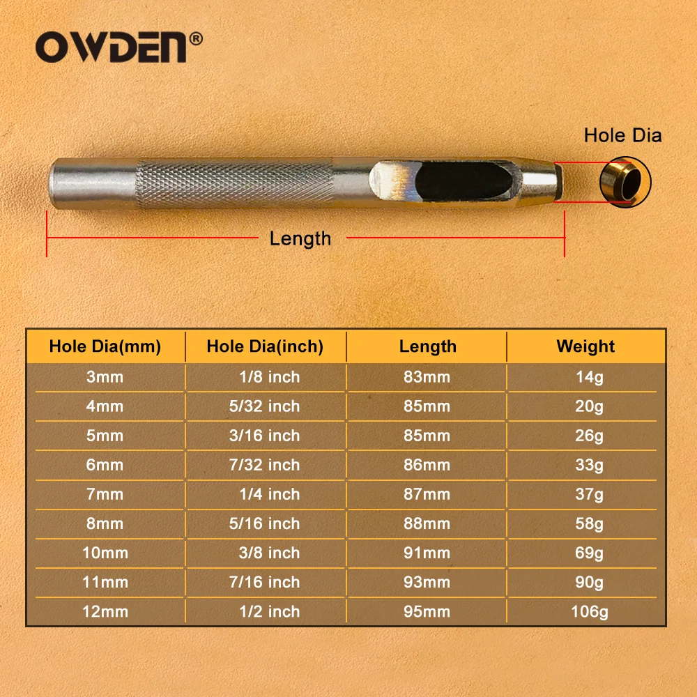 OWDEN 9Pcs 가죽 구멍 펀치 세트 Leathercraft 벨트 구멍 펀치 캔버스 중공 펀치 가죽 도구 키트