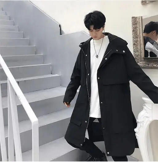 M-xl! Осенняя мода новые модные мужские японские ленивые свободные с капюшоном ветровки повседневные длинные секционные тонкие пальто