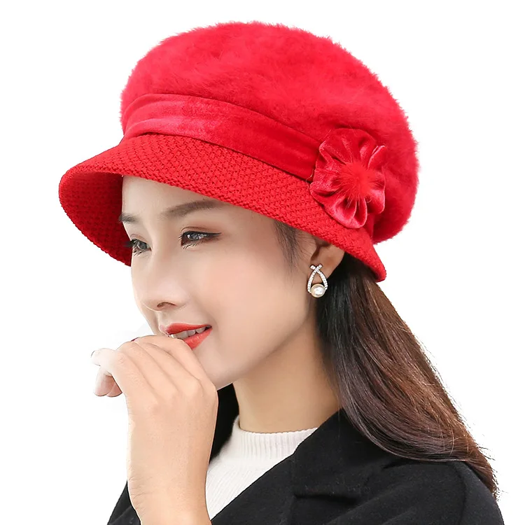 Red Осенне-зимние шапки, женская вязаная шапка, шапки бини, женская теплая шерстяная шапка SnapBack, одноцветные теплые зимние шапки для женщин, наушники - Цвет: Red