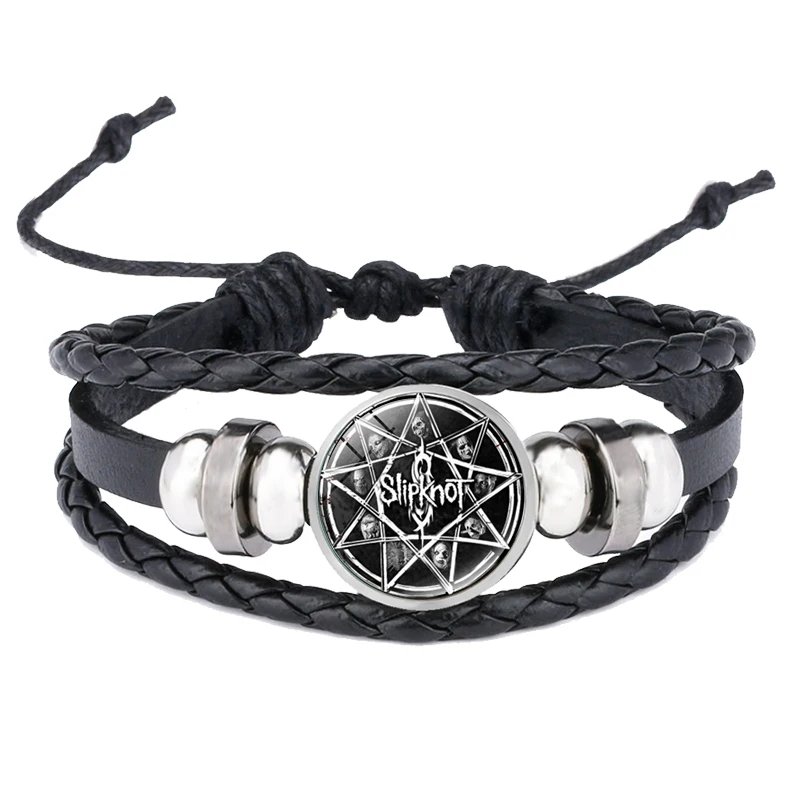 

Rock Band Slipknot Leather Bracelet Women Men SLIPKNOT Badges Glass Dome black Bracelet Hip Hop Jewelry