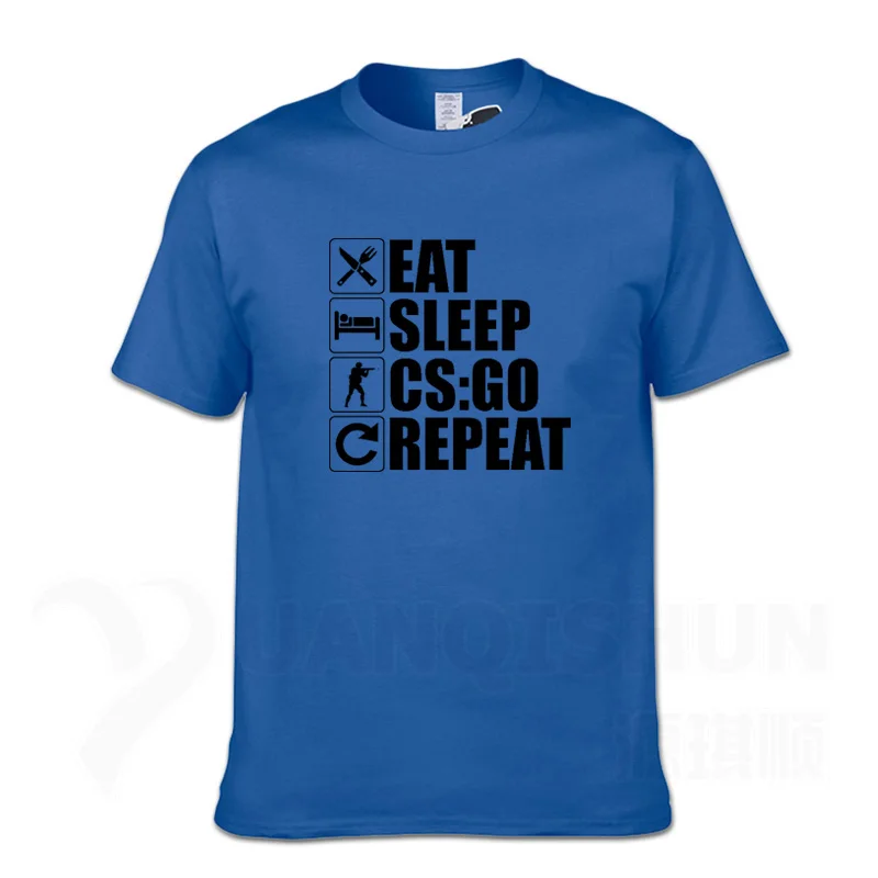 Eat Sleep, CS: GO, футболка-повтор, Забавный дизайн, CS GO, геймеры, Мужская футболка, модная, 16 цветов, высокое качество, хлопок, мужские футболки, хип-хоп - Цвет: Blue 2