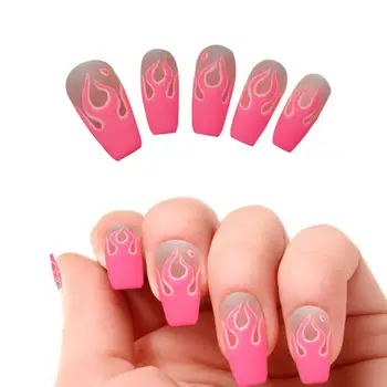 

Natural 3 Colors 10pcs/bag Flame Pattern Nails Sticker Extension DIY Salon UV Gel Manicure Plastic Coffin Fake Nails Art Tips