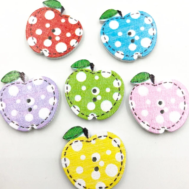 Apple Sewing Buttons | Wooden Buttons - 25/50/100pcs Mixed Pattern ...