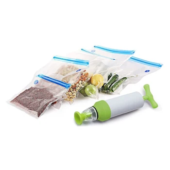 

5PCs/ Set Bag with Manual Pump Ecofriendly Vacuum Bags Food Storage Reusable Vacuum Sealer Packages Kitchen Fresh Keeping Bag