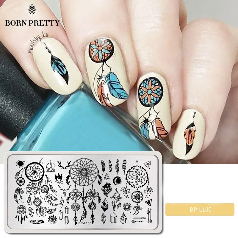 BORN PRETTY штамповочная пластина прямоугольная Корона королева перо шаблон