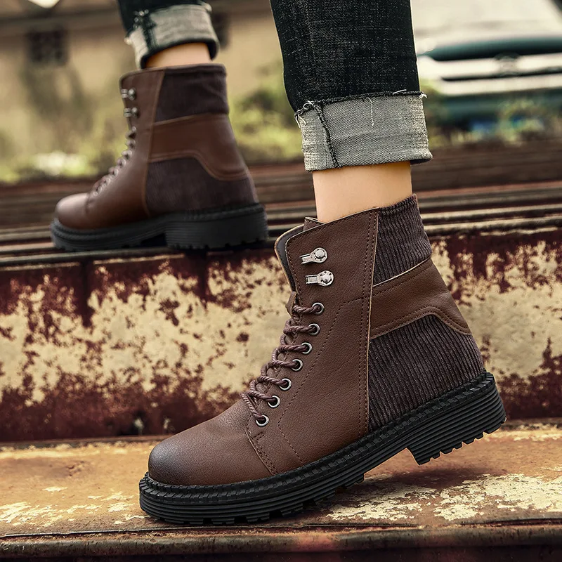 

38-46 Large Size Autumn Martin Boots Black High-top Leather Boot European Version of MEN'S SHOES round-Toe Leather Shoes