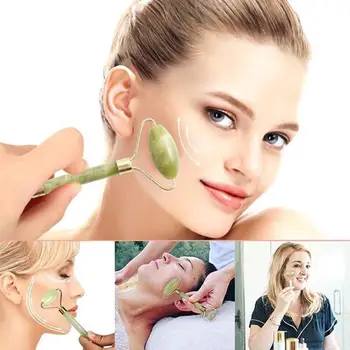 

Hot Sale Natural Jade Cheek Massage Soothing Green Massage Stick Real Jade Stone Massage Tool