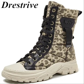 

Drestrive Women Ankle Boots Down Cloth Flat Heels Non Slip Zipper Cross Strap Platform Female Winter Shoes Camouflage Size 44