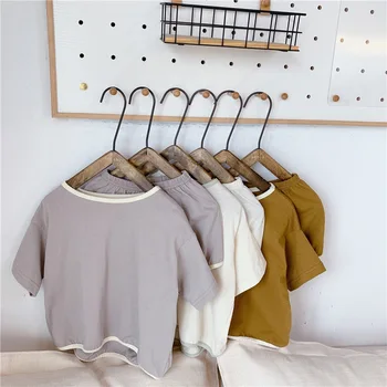 

New Summer Toddler Kids Clothing Sets Boy And Girls Spure Color Loose T-Shirts Shorts 2Pcs Korean Style Unisex Outfit Casual Sui