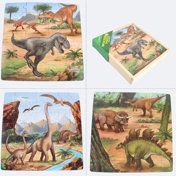 

New 7 Types 1 Set Wooden Traffic/Traffic Dinosaur Animal Wooden Boxed Double-sided Puzzle Children Puzzle Assembled Toys D128