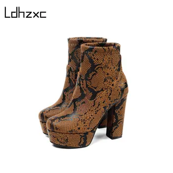 

LDHZXC Side Zipper Women Ankle Boots Microfiber Leather Concise Autumn Winter Platform High Heels Newest Wedding Shoes Woman