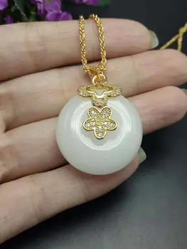 

LETSFUN Fine Jewelry Beautiful Chinese Natural White Jade Swan Safety Buckle Pendant Necklace Free Shipping