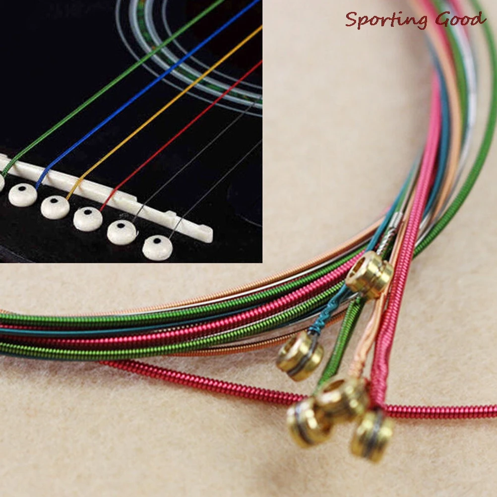 6 Pcs Rainbow Colorful Guitar Strings E-A For Acoustic Folk Guitar Classic Guitar