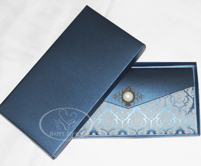 HI6009-49 Customized  Navy Blue Wedding Invitation Card with Flocking