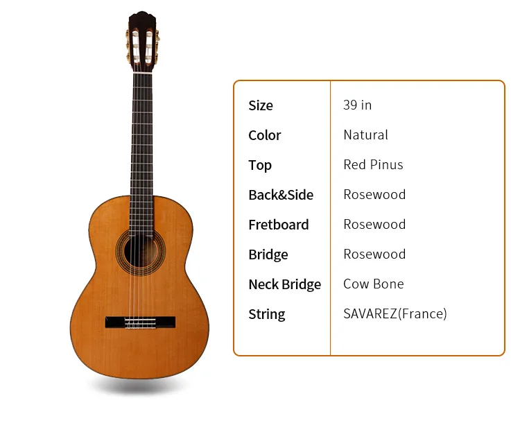 Bullfighter D-3929 красный Pinus& Rosewood профессиональная Классическая гитара все твердые 39 дюймов однотонные блестящие
