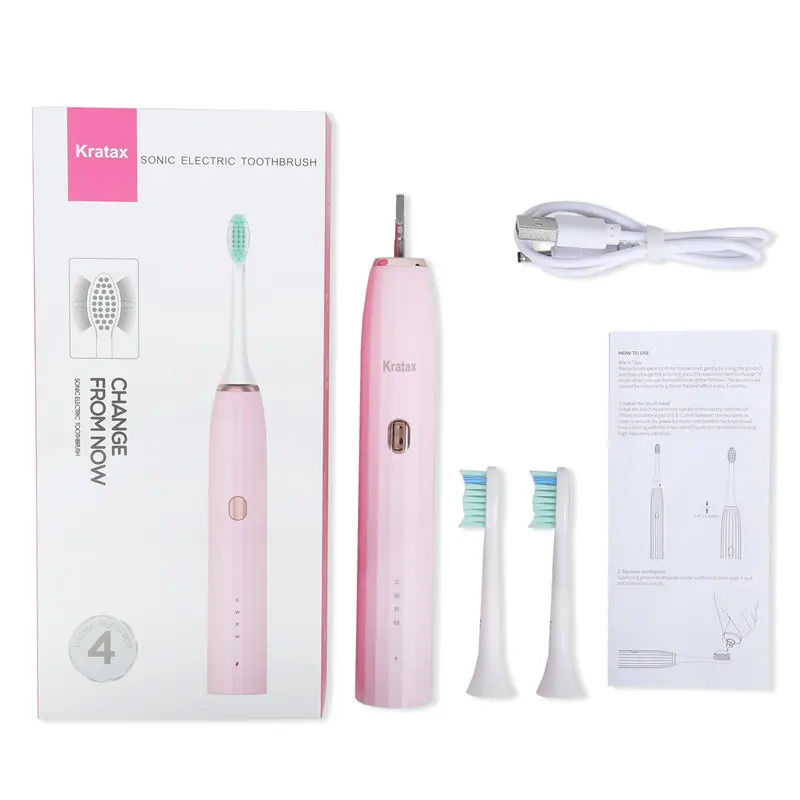 

USB Charging J785 Electric Toothbrush 2PCS Heads Set Replacement 4 Modes Standard 2 Minutes Timer Rechargeable Toothbrush