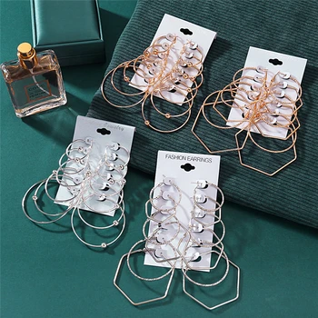 

6 Pair 2020 Women Gold Large Circle Hoop Earrings for Women Round Earrings Set Vintage Hoops Ear Rings