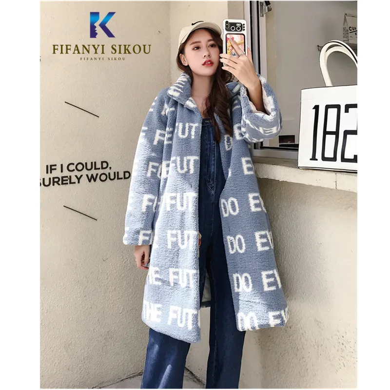 

Winter Women Lambswool Fur Coat Fashion Print Luxury Long Fur Coat High quality Thick Warm Overcoat Plus size Faux Fur Jacket