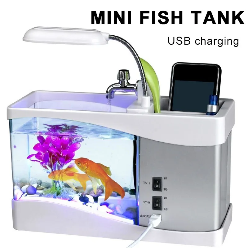 Us 26 2 11 Off Thermometer Goldfish Bowl Lamp Small Aquarium Mini Fish Tank Bedroom Gift Store Perpetual Calendar Office Multifunction Fashion On