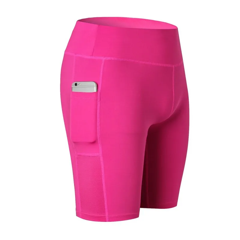Женские велосипедные шорты, женские Стрейчевые тянущиеся спортивные шорты с эластичным карманом - Цвет: Rose Red