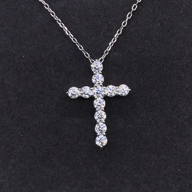925 Silver Cross Pendant Necklace 0.1ct 