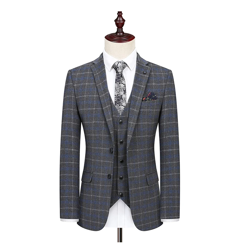 jacket pants vest Шерстяной светильник с серым стеклом, шерстяной твид, мужской костюм, блейзеры, сшитые по индивидуальному заказу, Свадебные Мужские костюмы из 3 предметов - Цвет: jacket pants vest