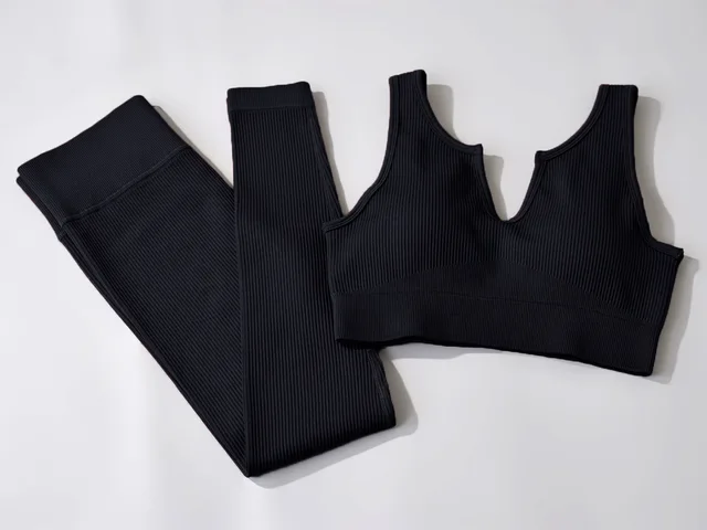 BURGUNDY 2 Piece Set Ribbed Seamless Outfits Yoga Leggings Fitness Wear Womens Sports Bra Gym Pants Workouts Scoop Notch CARAMEL Black notch